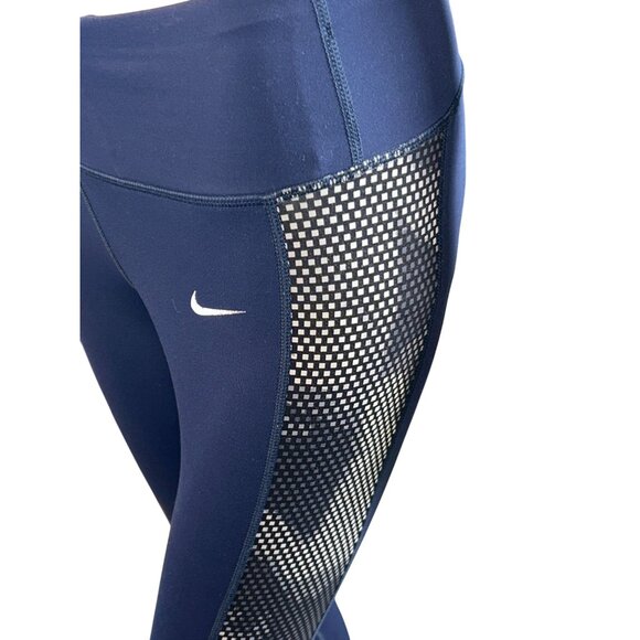 Nike Womens Dri-FIT Capri Leggings - Blue Checkered Mesh Side Panels Small - Picture 4 of 6